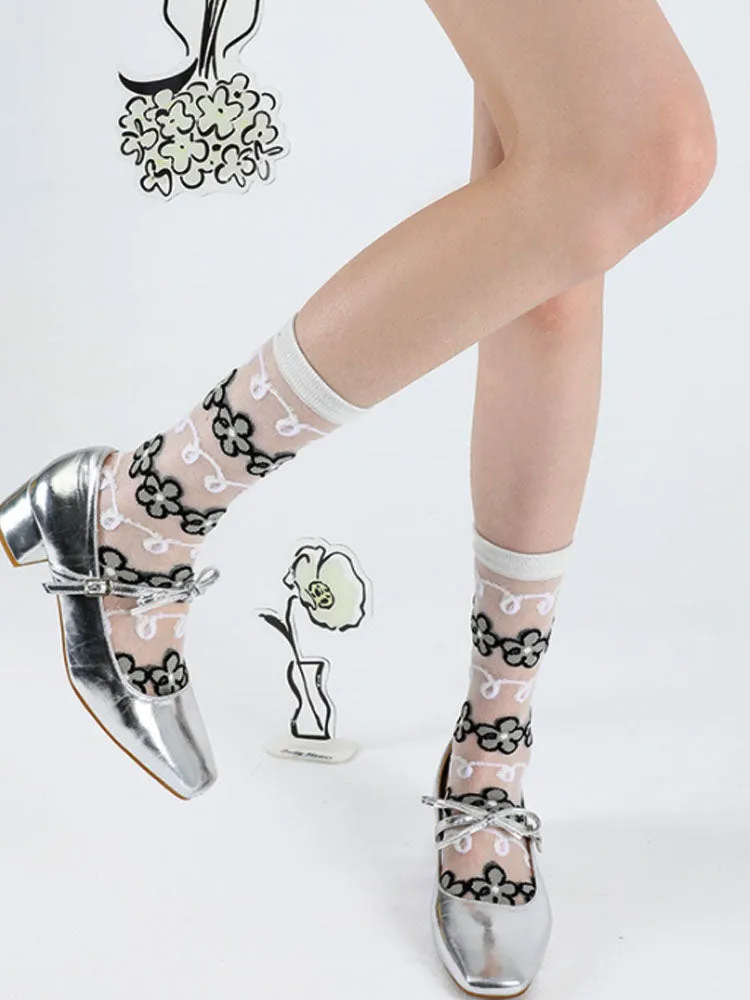 Adorable Printed Crystal Sheer Stockings