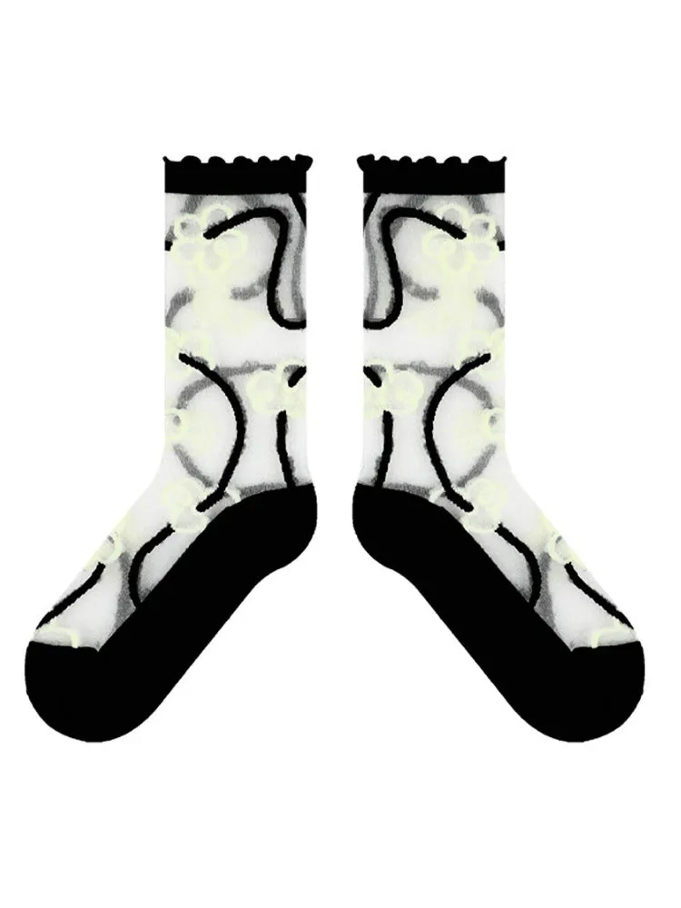 Adorable Printed Crystal Sheer Stockings