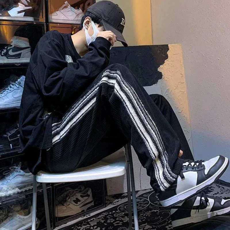 Autumn and Winter Corduroy Straight Trousers Striped Wide Leg Sweatpants for Men Goth Big Size Essential Casual Man Sports Pants