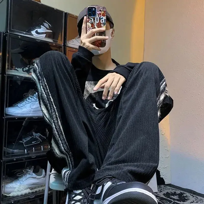 Autumn and Winter Corduroy Straight Trousers Striped Wide Leg Sweatpants for Men Goth Big Size Essential Casual Man Sports Pants