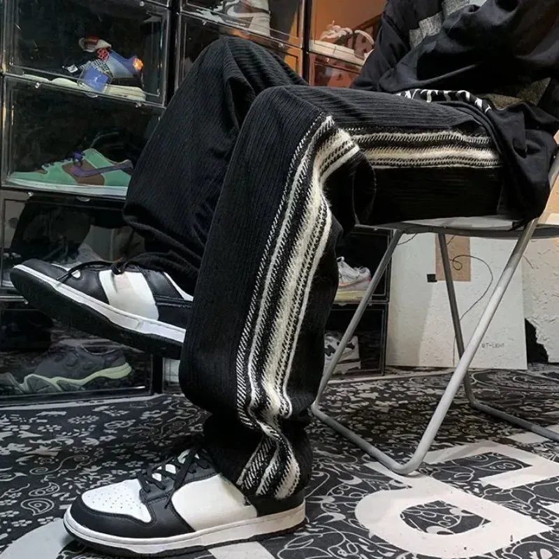 Autumn and Winter Corduroy Straight Trousers Striped Wide Leg Sweatpants for Men Goth Big Size Essential Casual Man Sports Pants