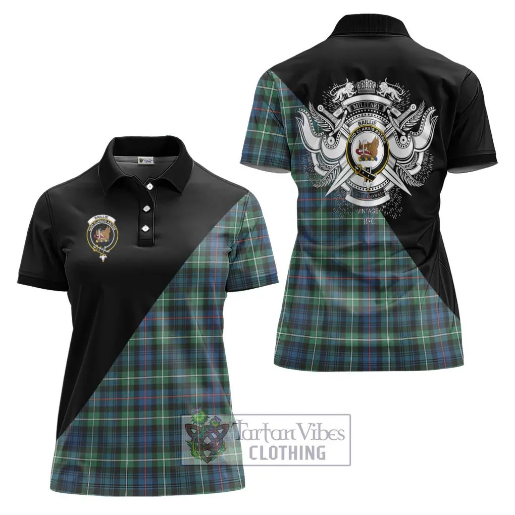 Baillie Ancient Tartan Women's Polo Shirt with Family Crest and Military Logo Style