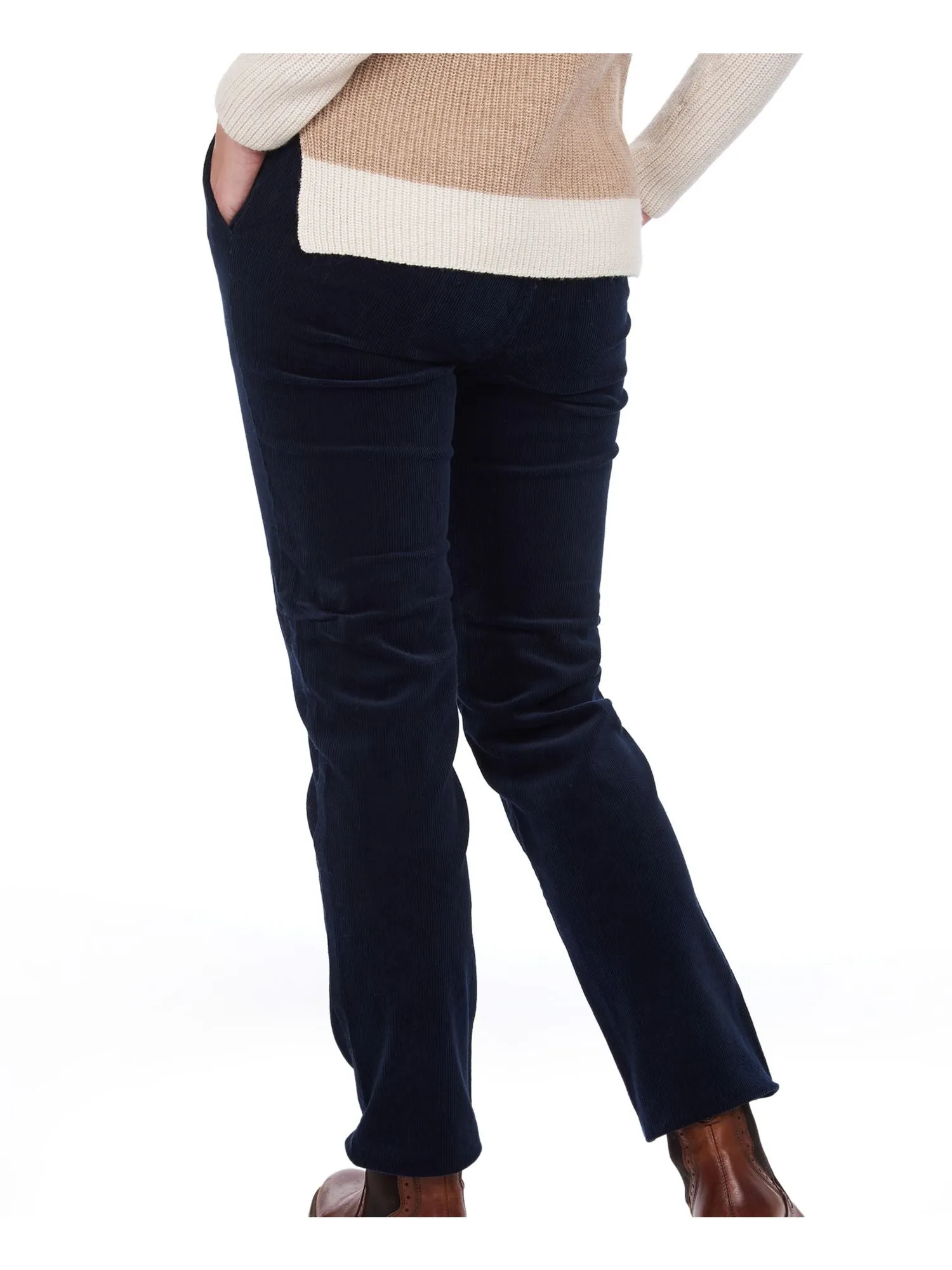 BARBOUR Womens Navy Cotton Blend Textured Pocketed Corduroy Wear To Work Straight leg Pants