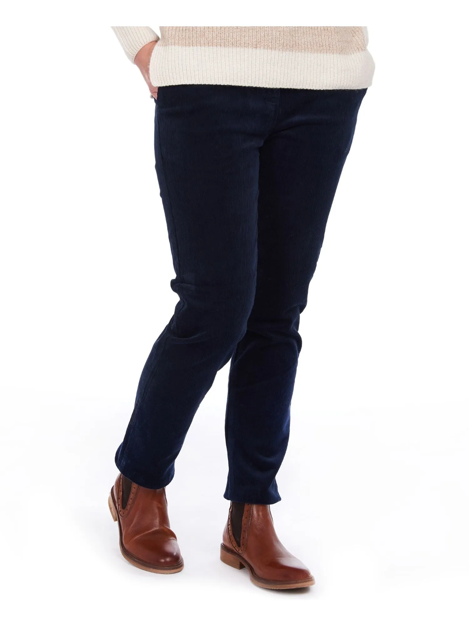 BARBOUR Womens Navy Cotton Blend Textured Pocketed Corduroy Wear To Work Straight leg Pants