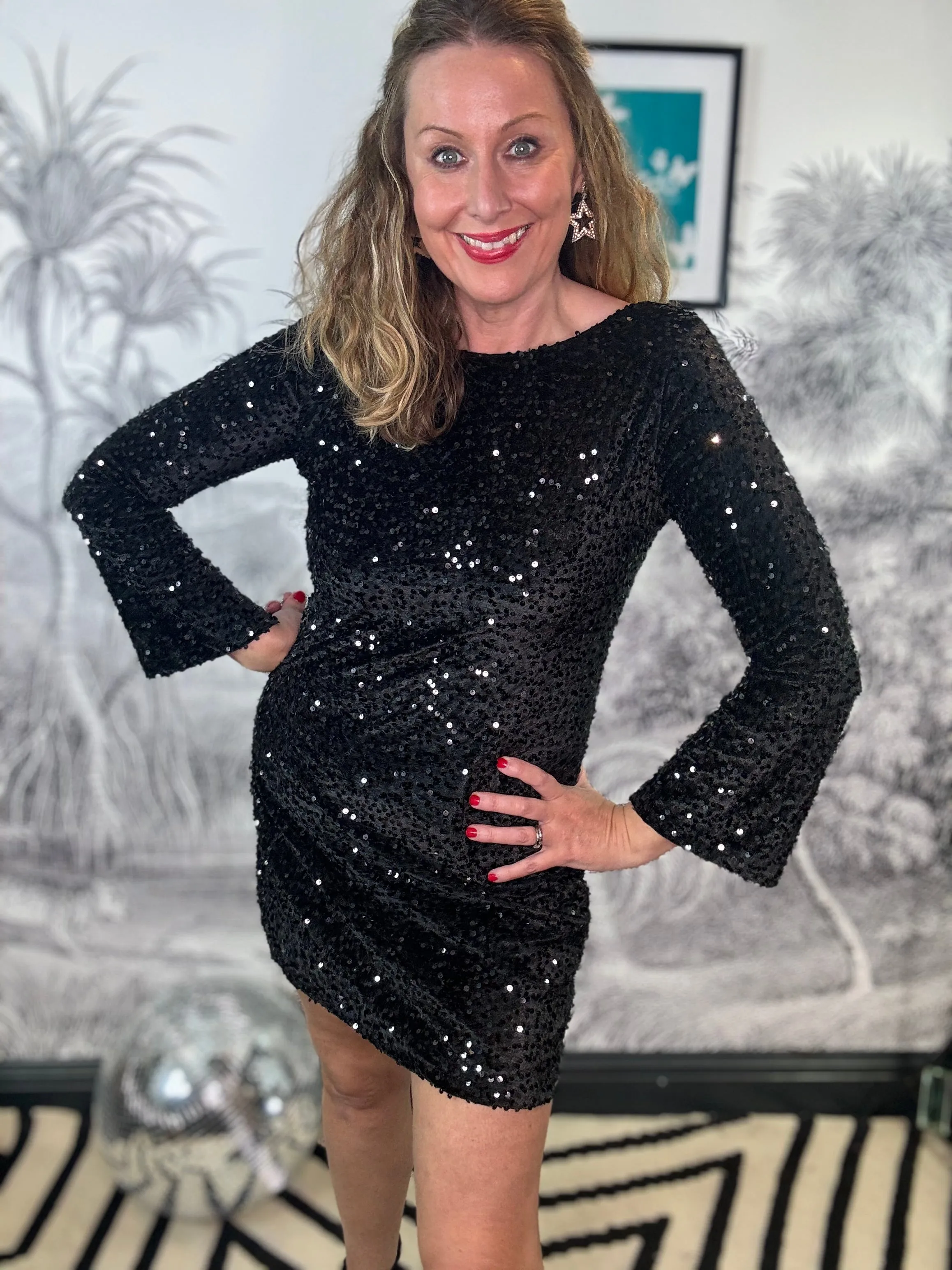Carina Velvet Sequin Bow Back Mini Dress