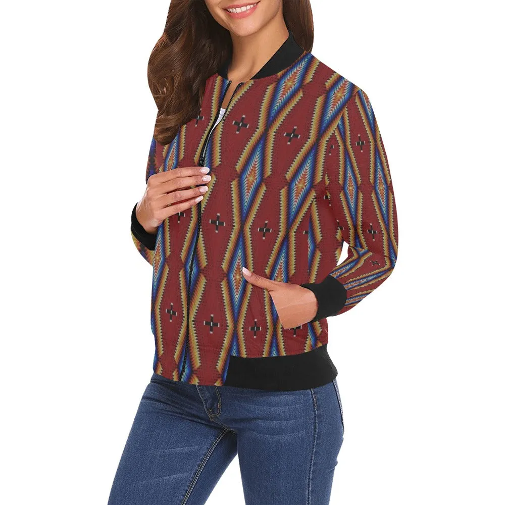 Diamond in the Bluff Red All Over Print Bomber Jacket for Women