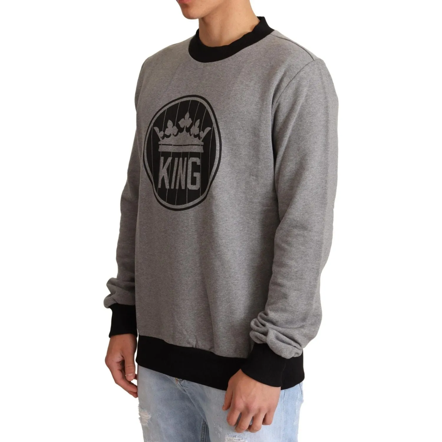 Dolce & Gabbana Elegant Gray Crown Motif Crewneck Sweater