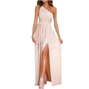 EDHITNR Formal Dresses for Women plus Size Women'S Summer Dresses Clearance, Sleeveless One Shoulder Smocking Sexy Long Party Club Dresses, Sizes S-2XL