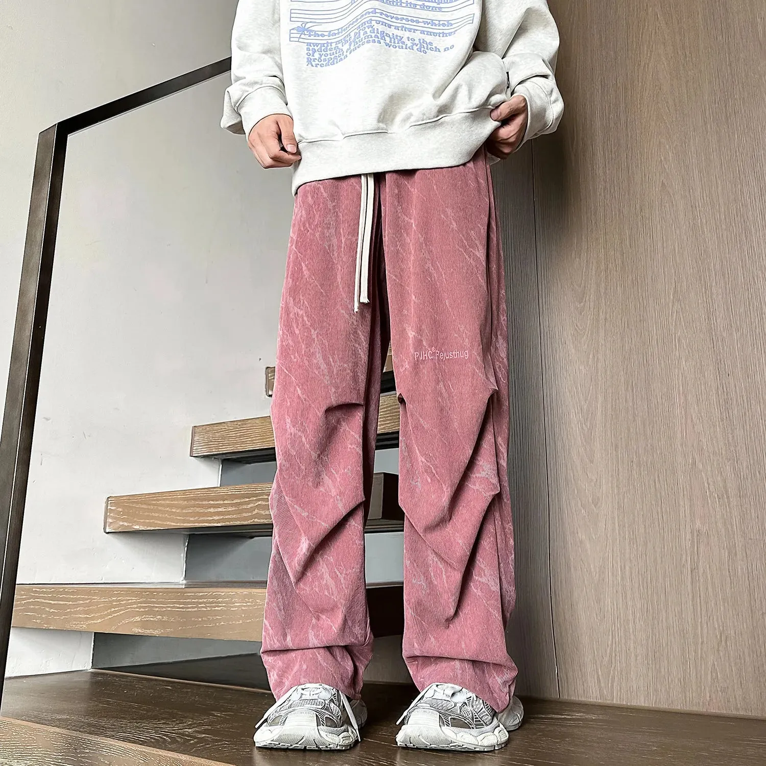 Riolio Corduroy Parachute Pants Men Pink Wide Leg Trousers Male Streetwear Hip Hop Harajuku Loose Casual Japanese Sweatpants