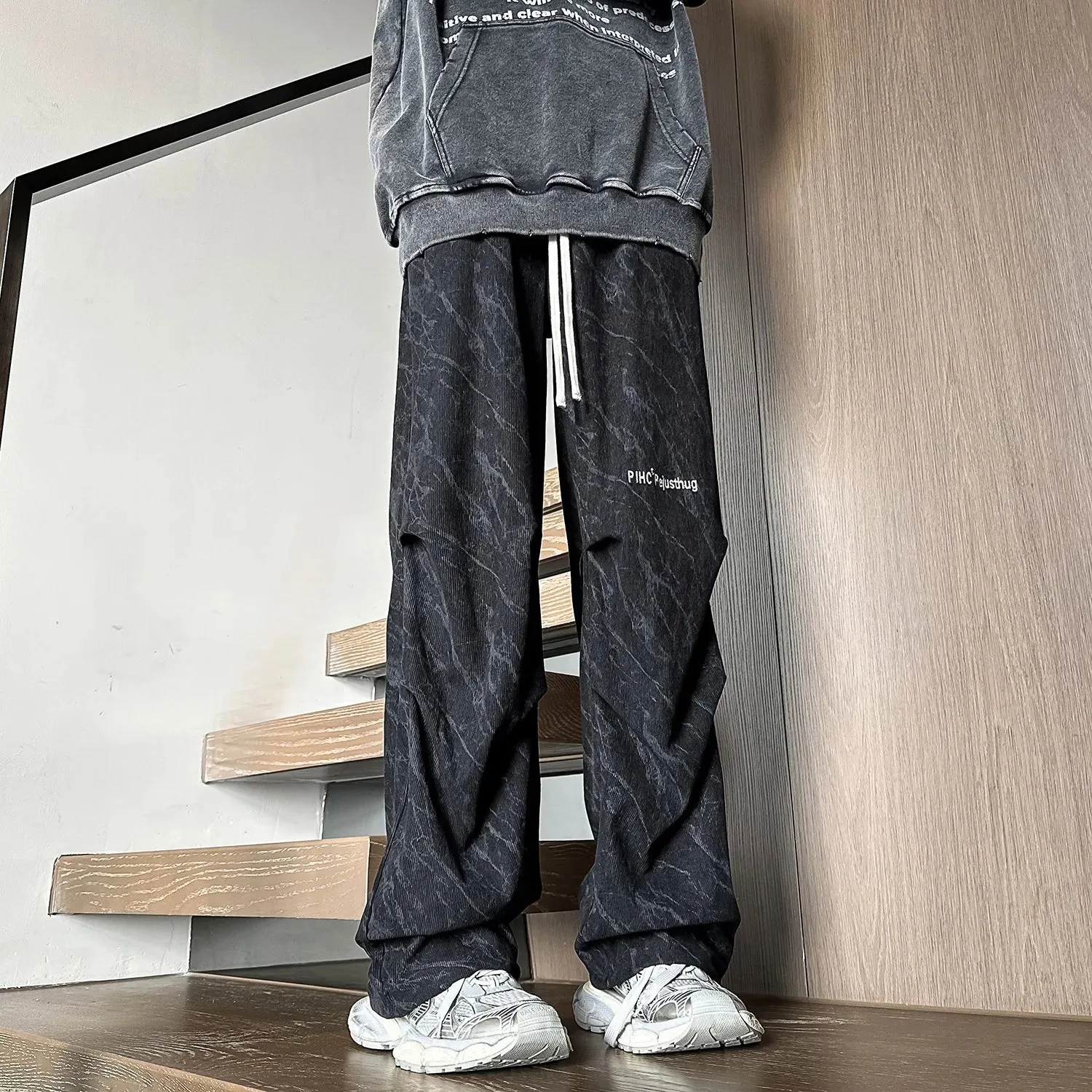 Riolio Corduroy Parachute Pants Men Pink Wide Leg Trousers Male Streetwear Hip Hop Harajuku Loose Casual Japanese Sweatpants