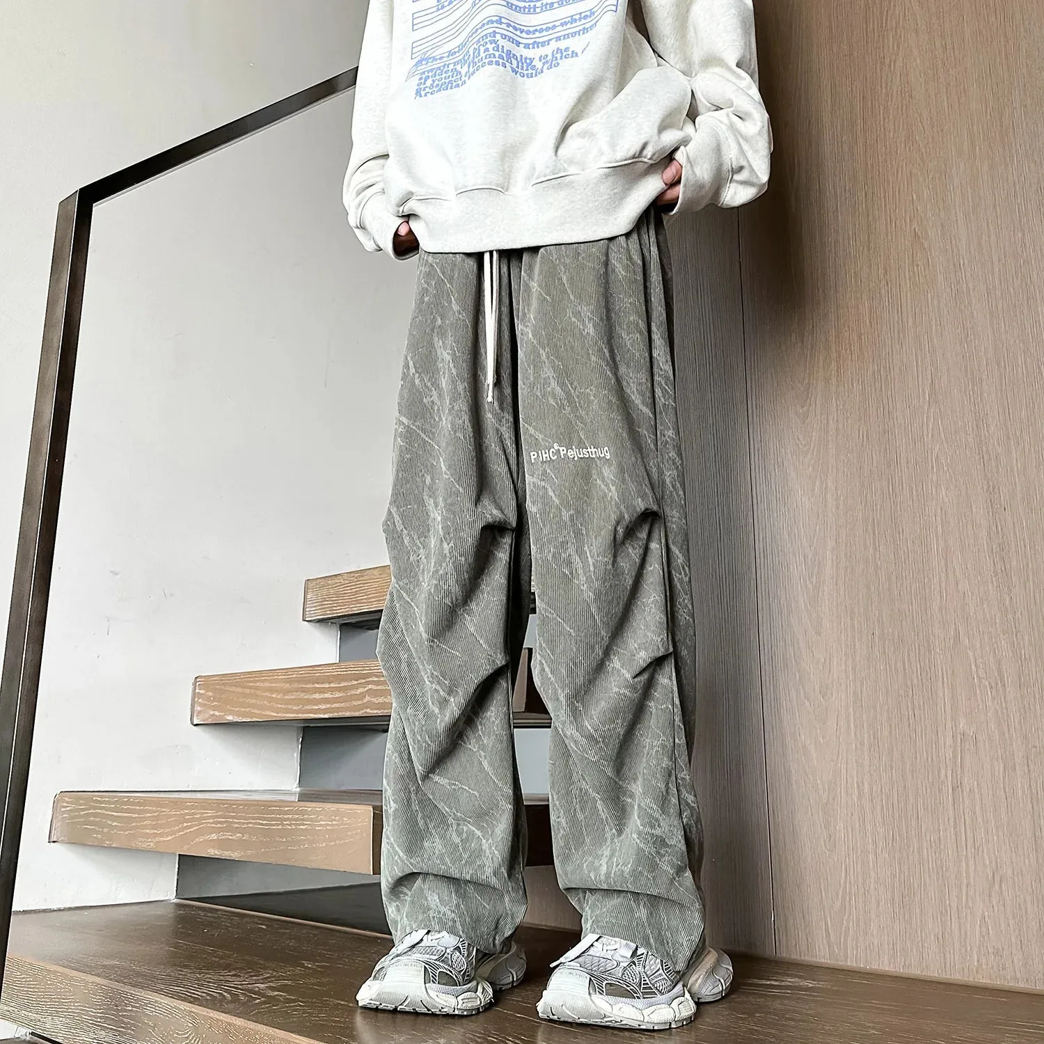 Riolio Corduroy Parachute Pants Men Pink Wide Leg Trousers Male Streetwear Hip Hop Harajuku Loose Casual Japanese Sweatpants