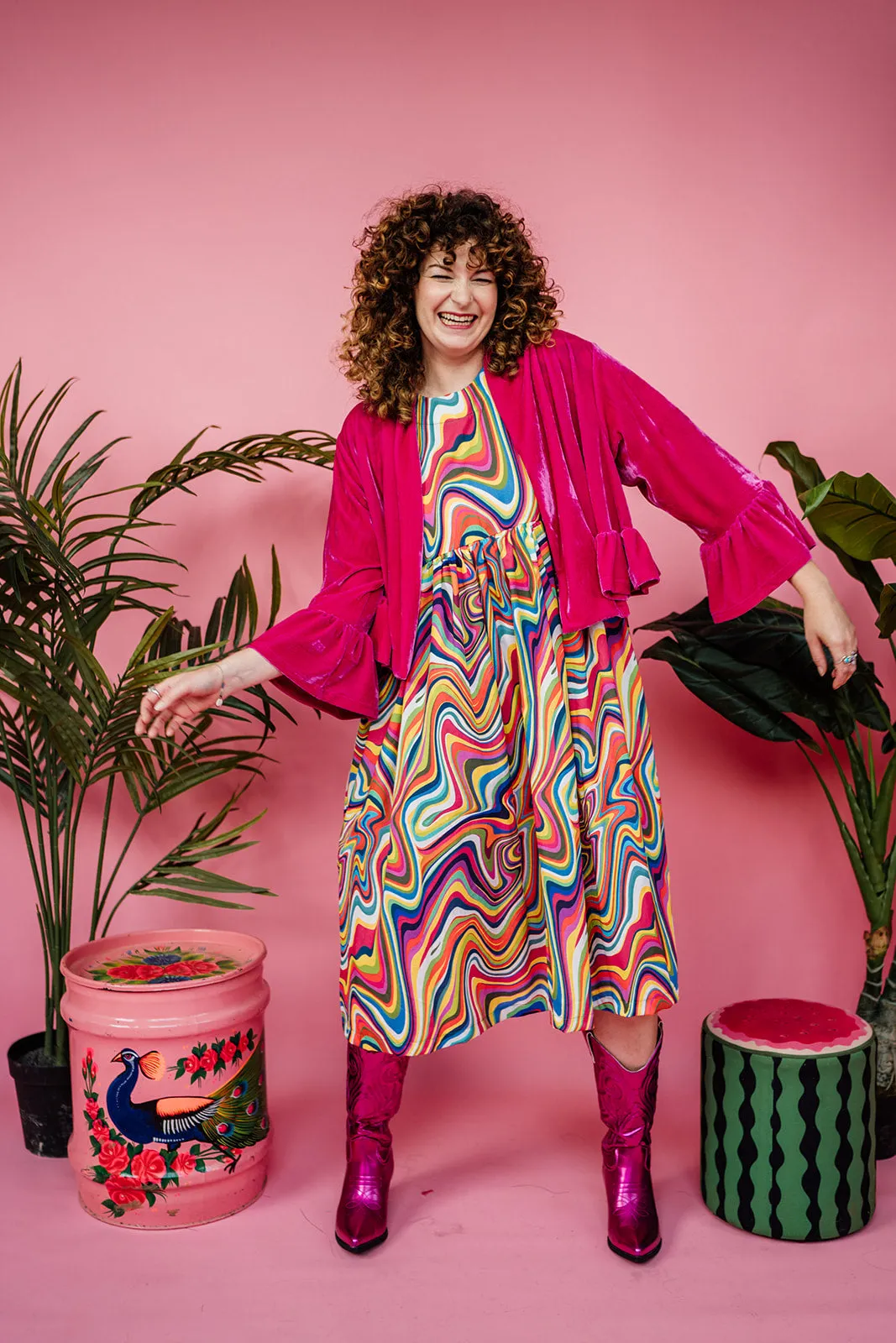 Velvet Ruffle Bolero in Bright Pink