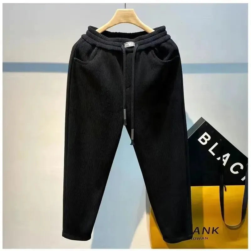 Winter Korean Harajuku Plus Velvet All Match Pants Men Casual Versatile Sweatpants Solid Fashion Trousers Loose New Male Clothes