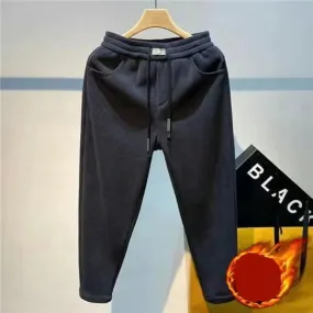 Winter Korean Harajuku Plus Velvet All Match Pants Men Casual Versatile Sweatpants Solid Fashion Trousers Loose New Male Clothes