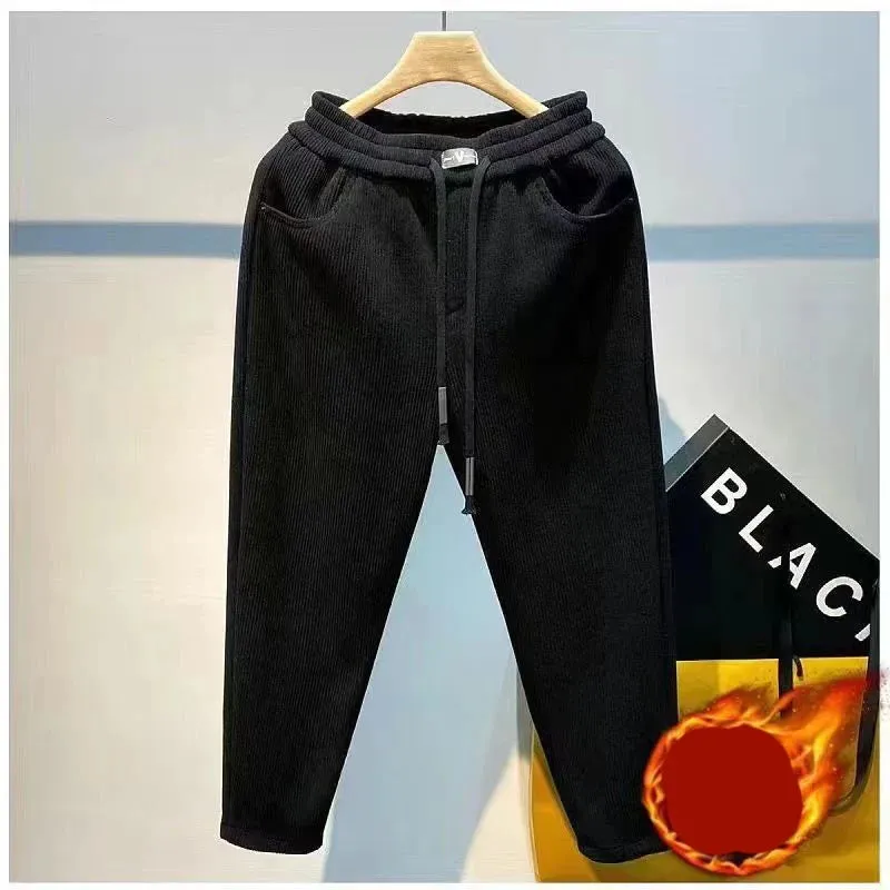 Winter Korean Harajuku Plus Velvet All Match Pants Men Casual Versatile Sweatpants Solid Fashion Trousers Loose New Male Clothes