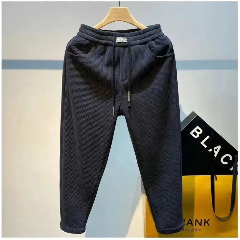 Winter Korean Harajuku Plus Velvet All Match Pants Men Casual Versatile Sweatpants Solid Fashion Trousers Loose New Male Clothes