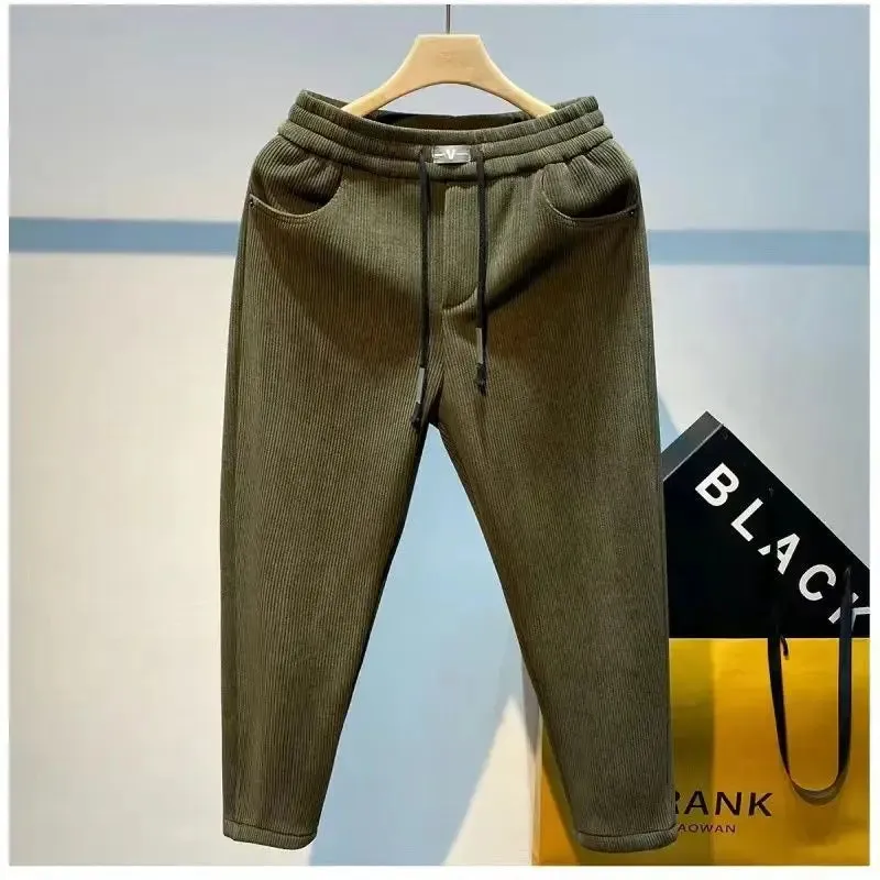 Winter Korean Harajuku Plus Velvet All Match Pants Men Casual Versatile Sweatpants Solid Fashion Trousers Loose New Male Clothes
