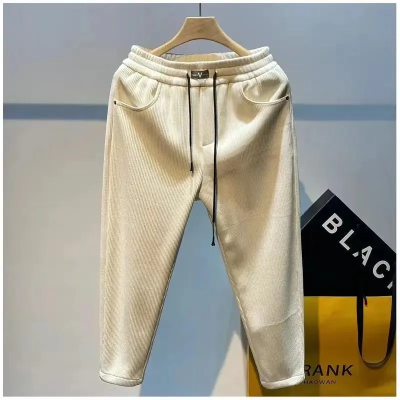 Winter Korean Harajuku Plus Velvet All Match Pants Men Casual Versatile Sweatpants Solid Fashion Trousers Loose New Male Clothes
