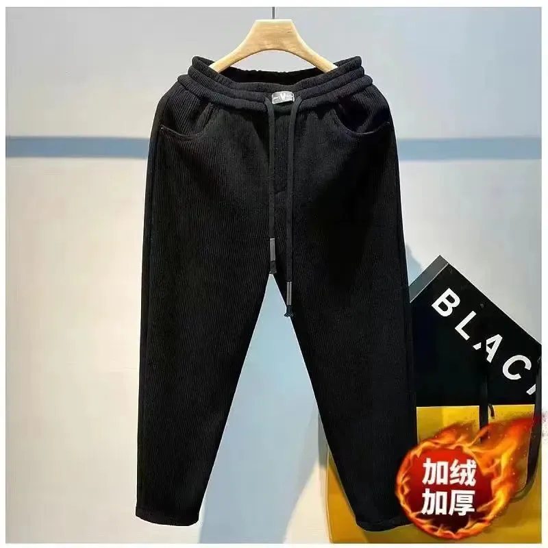 Winter Korean Harajuku Plus Velvet All Match Pants Men Casual Versatile Sweatpants Solid Fashion Trousers Loose New Male Clothes